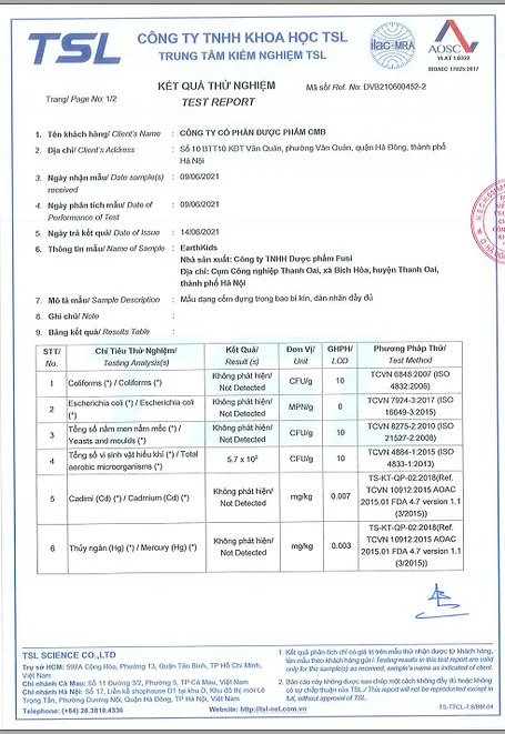 chứng nhận sản phẩm do bộ y tế cấp phép sản phẩm EarthKids